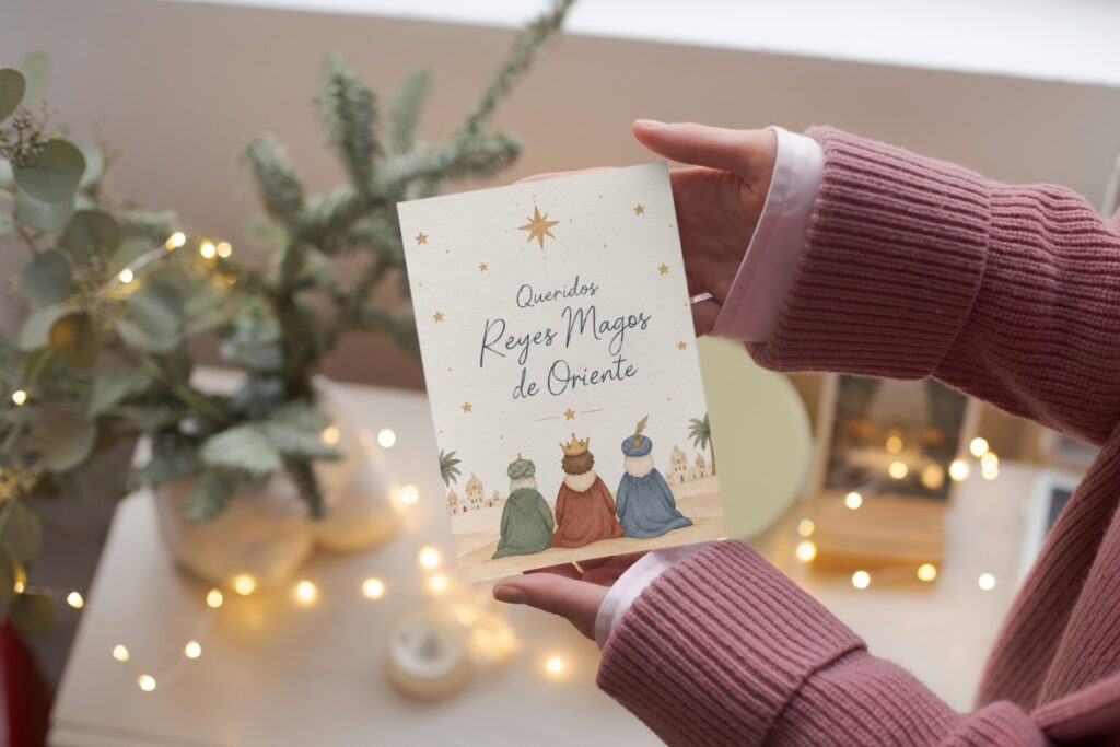 Niño preparando su carta a los Reyes Magos de Oriente en Navidad