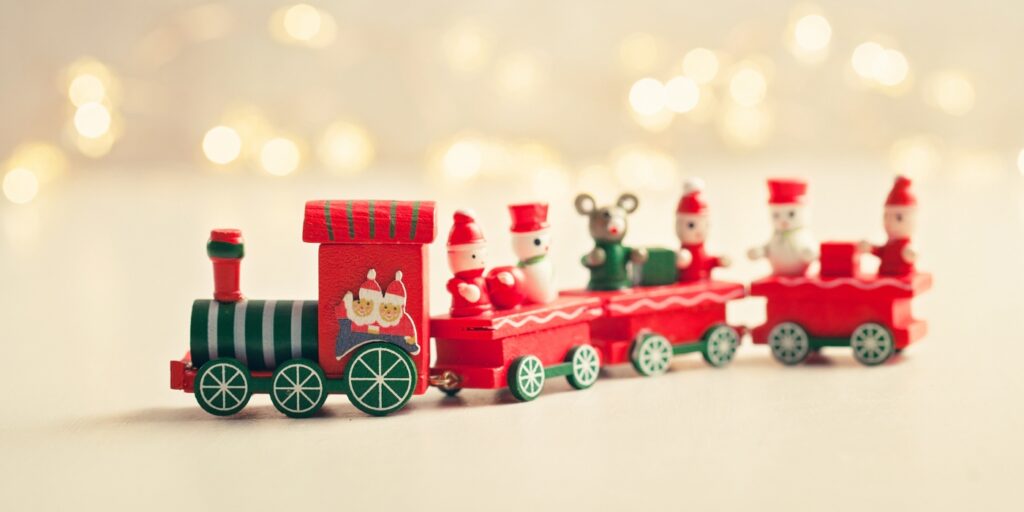 Tren navideño para una sesión de fotos de Navidad en Martorell
